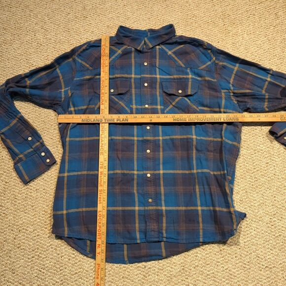 Ariat Retro Fit Pearl Snap Harland Shirt Mens XXL Blue Tan Plaid Western - Picture 2 of 9